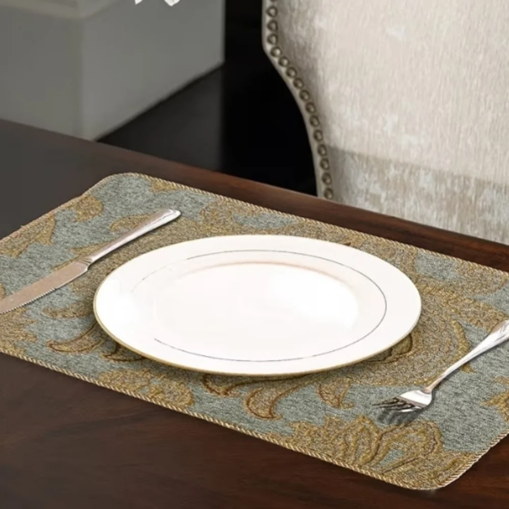 Loom And Mill Luxury Placemats Set Of 2 Classic Blue & Gold Damask Jacquard Mats